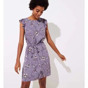 Loft Women's Lilac Floral Ruffle Sleeve Dress